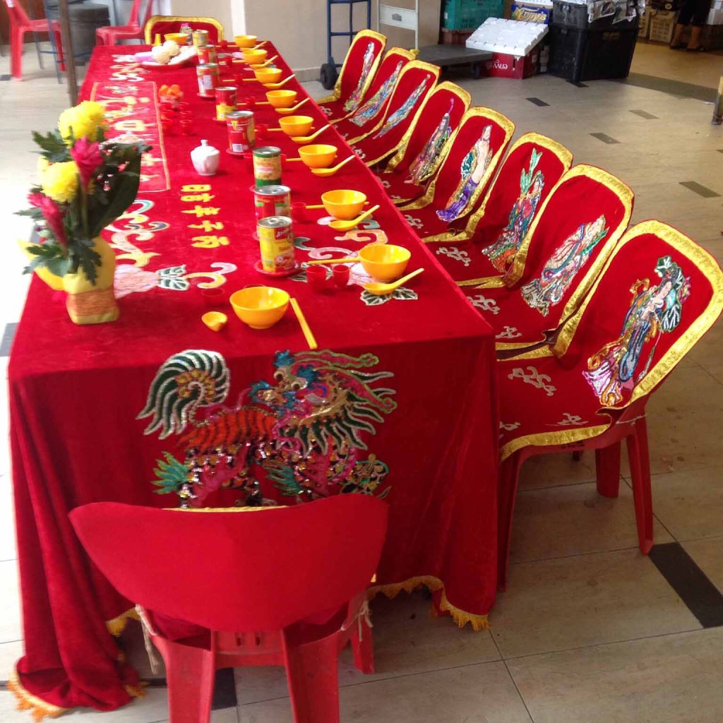 Banquet seats erected and decorated for the hungry ghosts and/or ancestor spirits